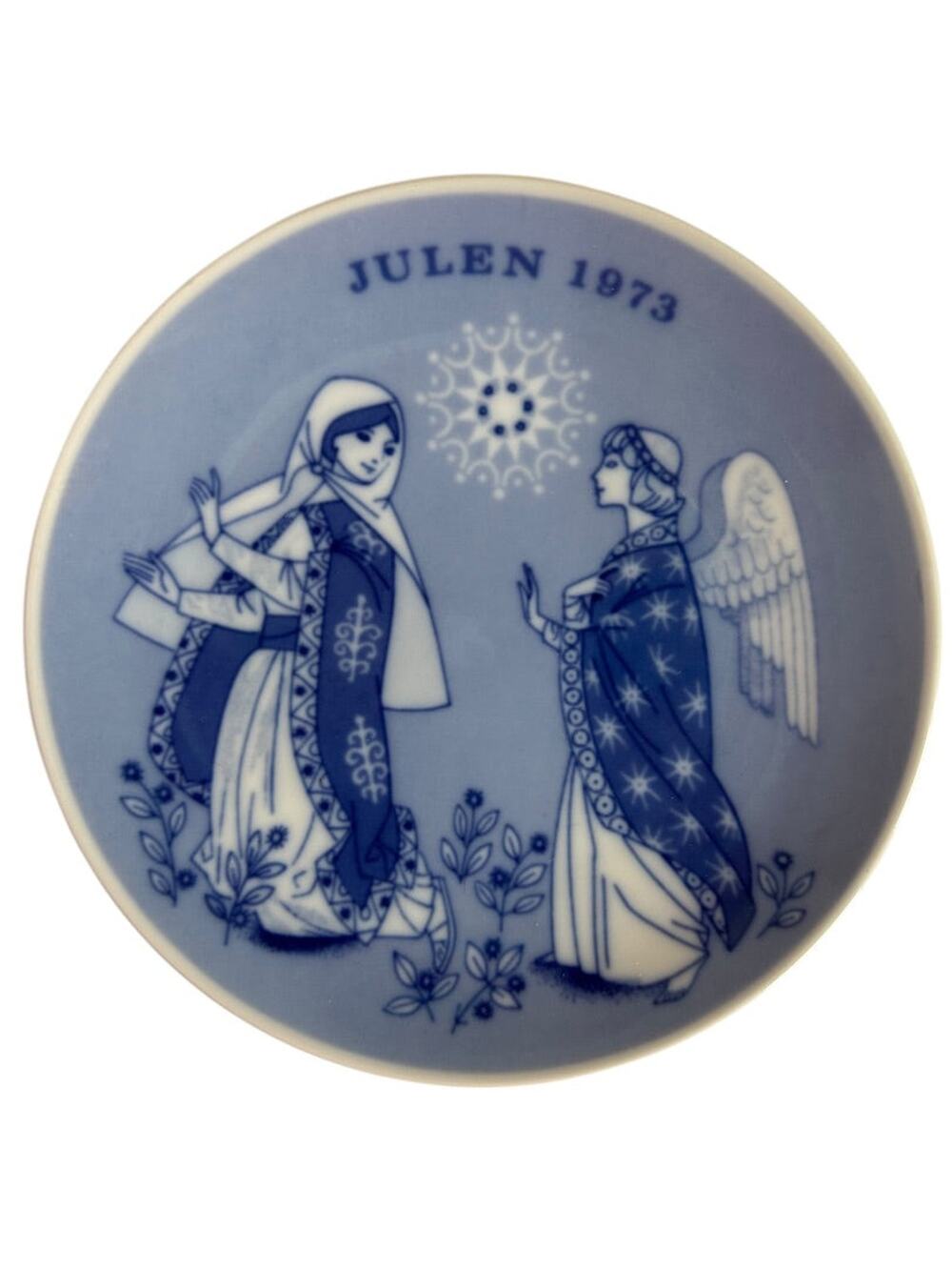 Porsgrund Norway Christmas Plate Promise of the Saviour Julen 1973 Blue 7"